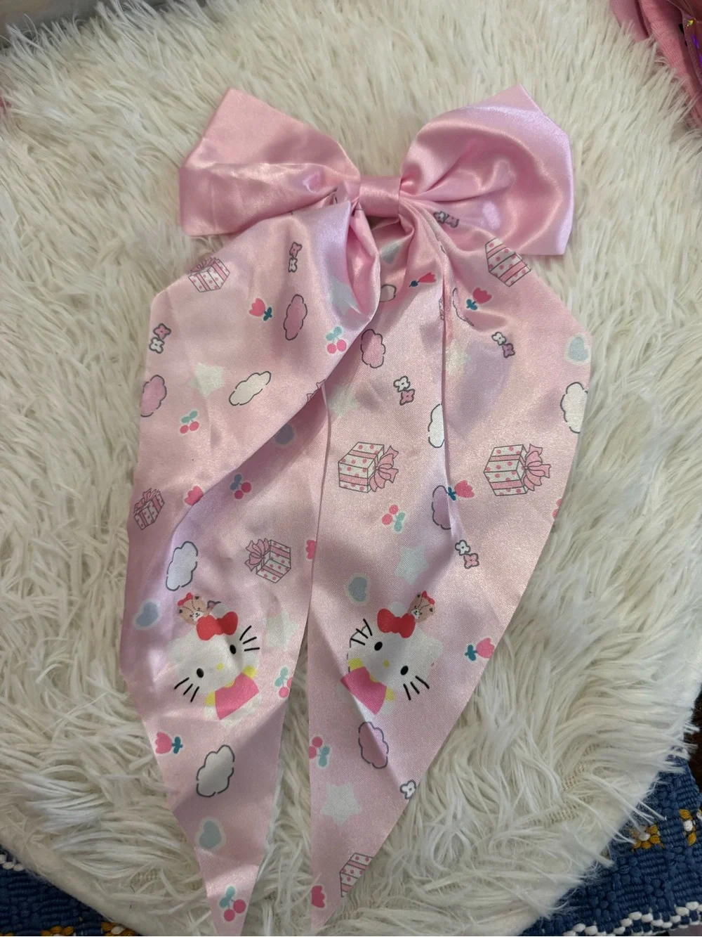 Hello Kitty Pink Satin Bow Hair Scarf coquette hair pin